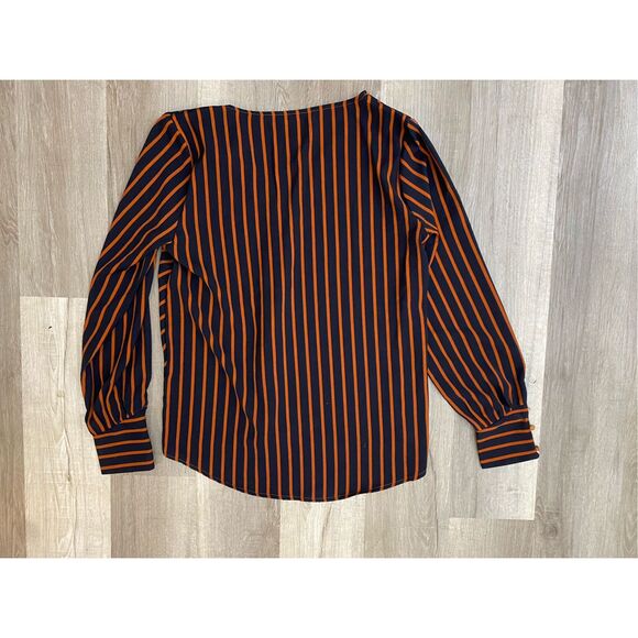 Only EUC Orange Navy Blue V-Neck Blouse, Size Medium - Picture 3 of 9